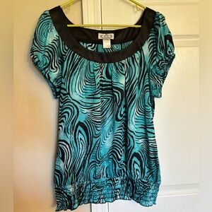 Women's Teal & Black Patterned Top